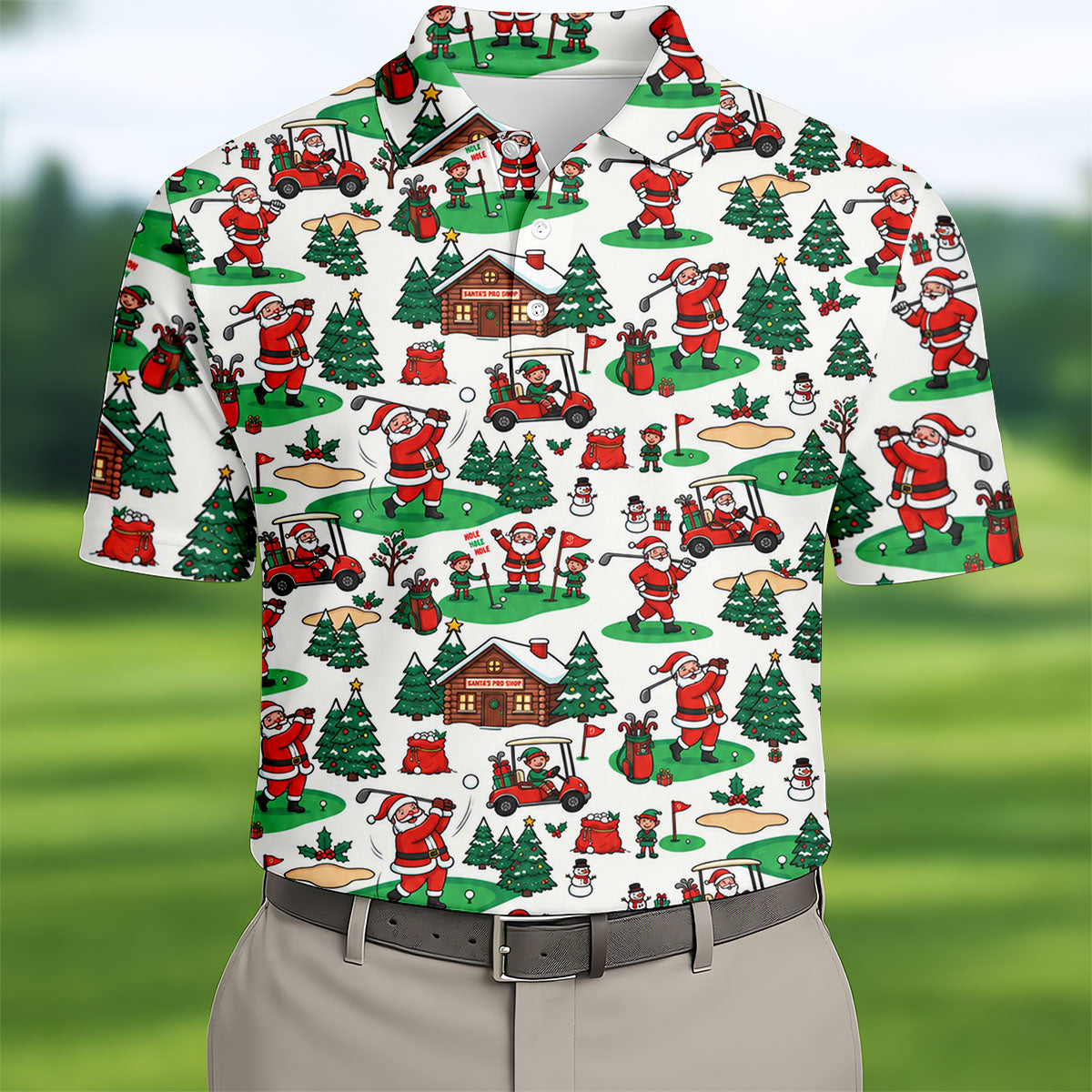 Santa Golf Cart And Elves Christmas Golf Shirt, Mens Golf Polo, Golf Shirts For Men