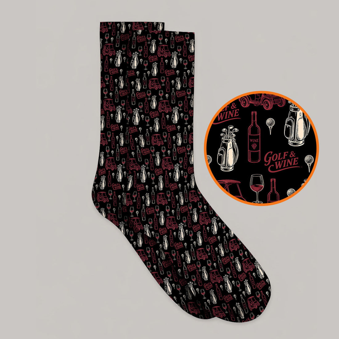 Funny Golf & Wine Pattern Golf Socks, Funny Golf Sock For Wine Lover, Golf Gift For Golfer