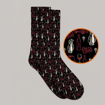 Funny Golf & Wine Pattern Golf Socks, Funny Golf Sock For Wine Lover, Golf Gift For Golfer