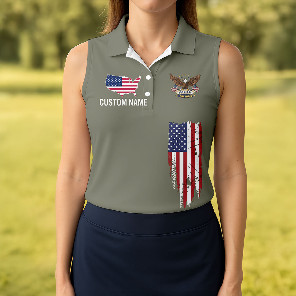 250 Years Freedom Eagle American Flag Camo Golf Shirt, Patriotic 4th Of July Golf Shirt For Women