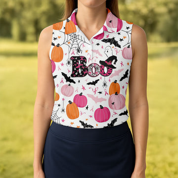 Ghost Horror Character Ribbon Halloween Polo Shirt, Hawaiian Golf Shirt, Women's Golf Tops