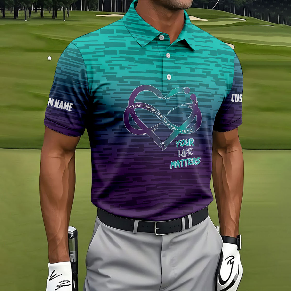 Suicide Prevention Ribbon Wings Golf Polo Shirt, Mens Golf Polo, Golf Shirts For Men
