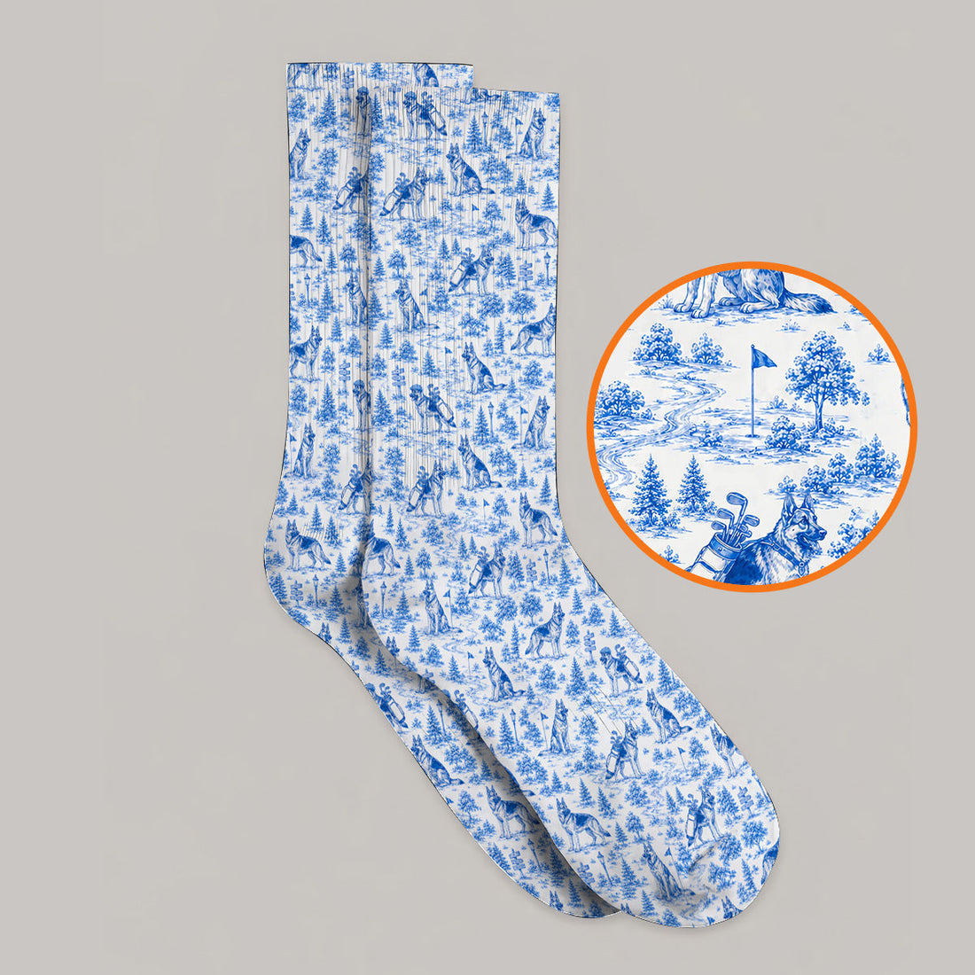 Toile De Jouy German Shepherd Golf Socks, German Shepherd Pattern Golf Sock, Dog Dad Golf Gift