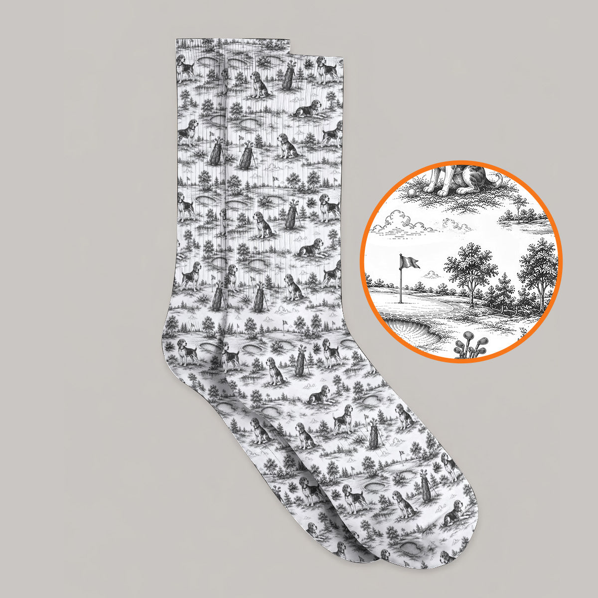 Beagle Toile De Jouy Golf Sock, Vintage Dog Pattern Golf Socks, Beagle Lover Golf Gift