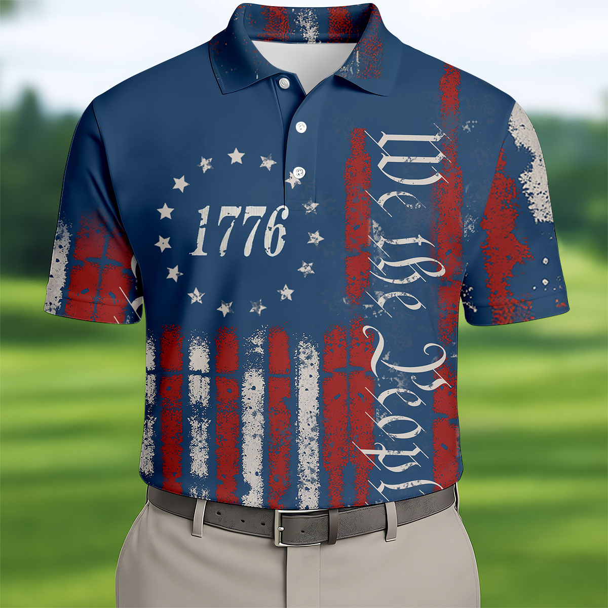 1776 We The People Red White Blue 250th Golf Shirt, Patriotic 4th Of July Golf Shirts For Men