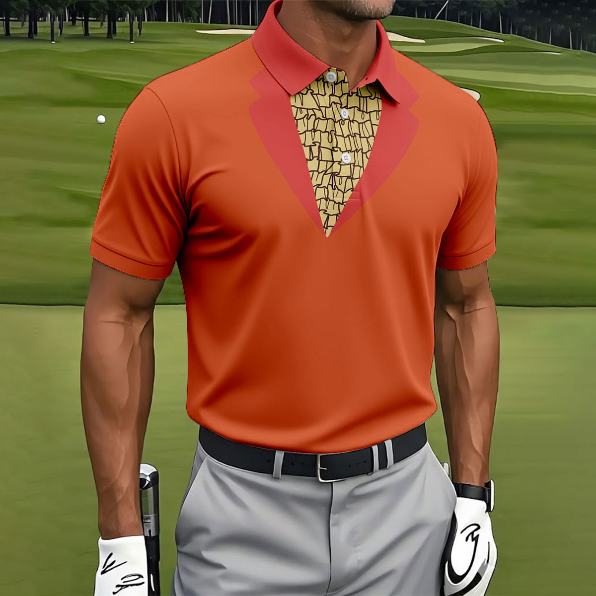 Orange Blue Tuxedo Men's Funny Golf Shirts, Father's Day Golf Shirt, Golf Gift For Dad