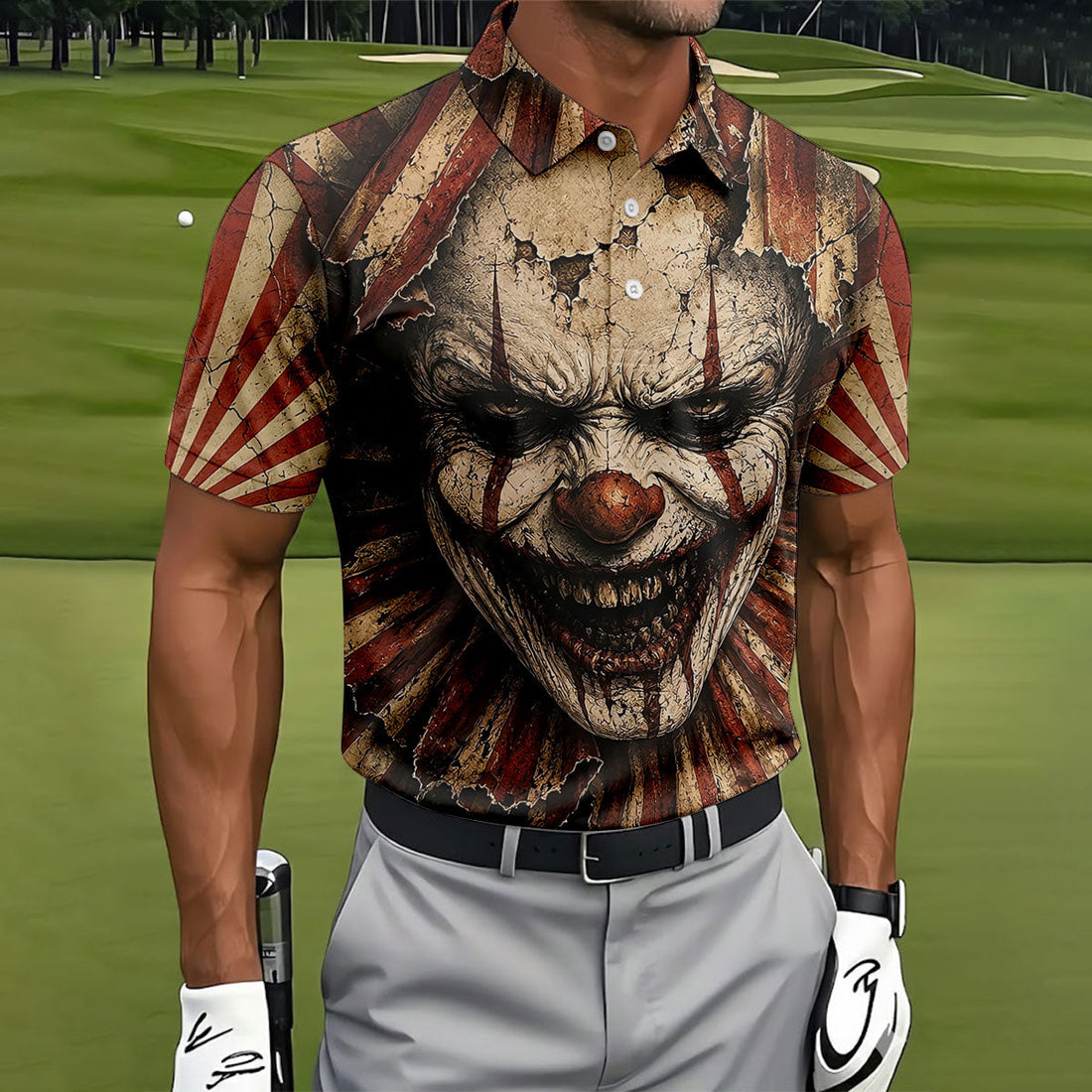 Vintage Circus Horror Character Halloween Shirt, Golf Polo Shirts For Men, Mens Golf Polo