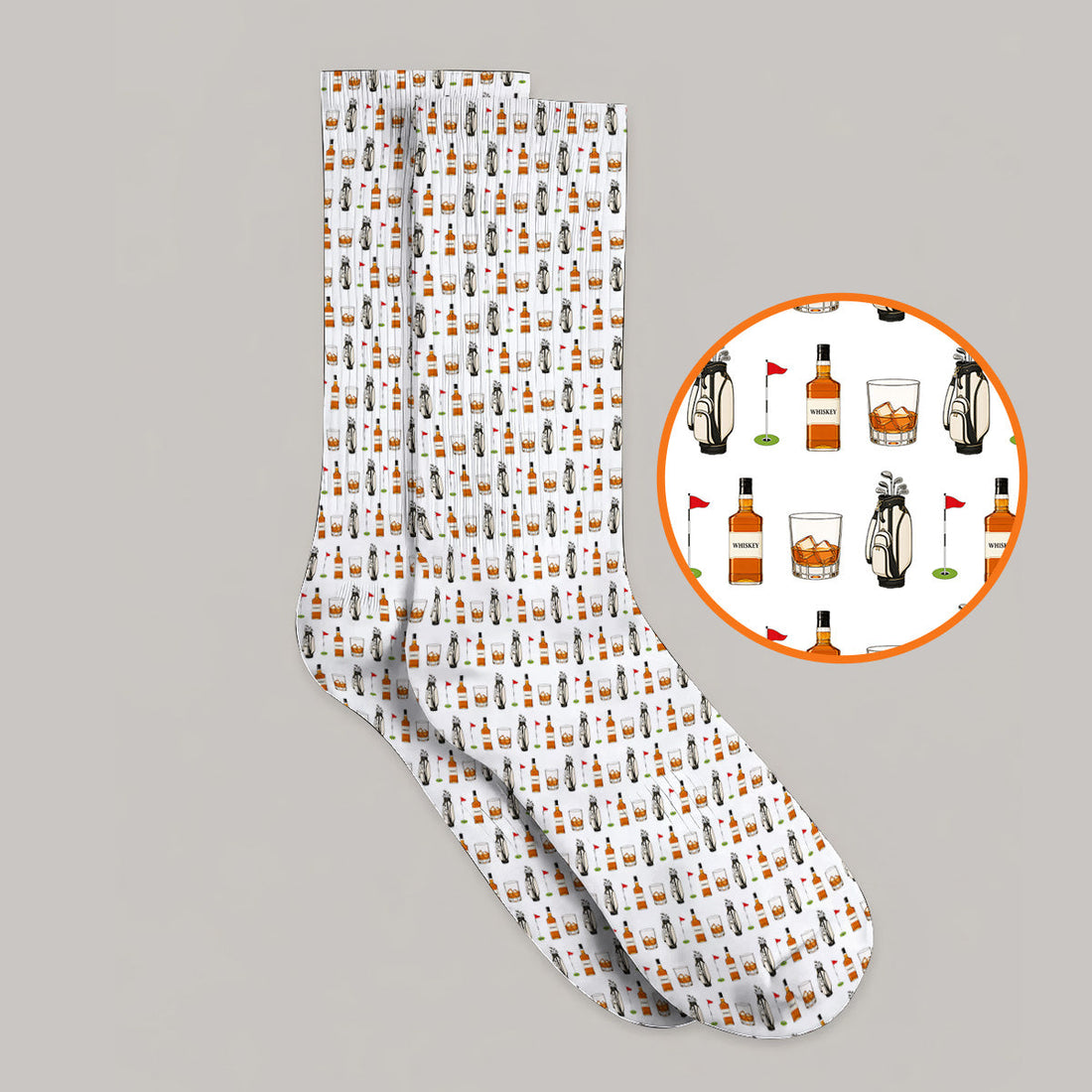 Whiskey Pattern Golf Socks, Bourbon Golf Sock, Whiskey Golf Lover Gift