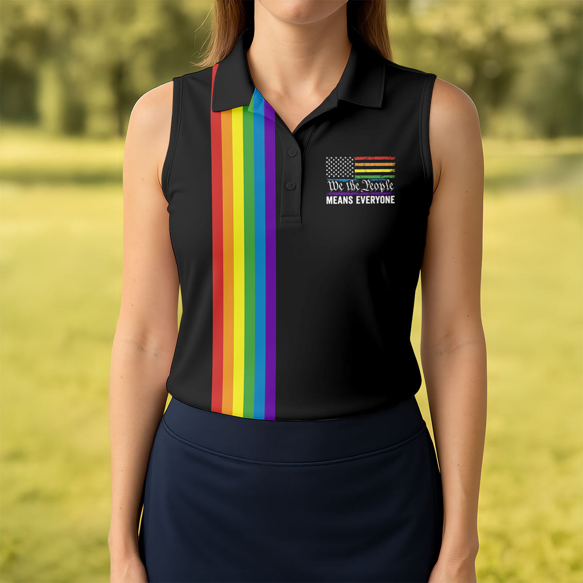 We The People Means Everyone American Pride LGBT Support Ladies Golf Tops, Golf Shirt For Women