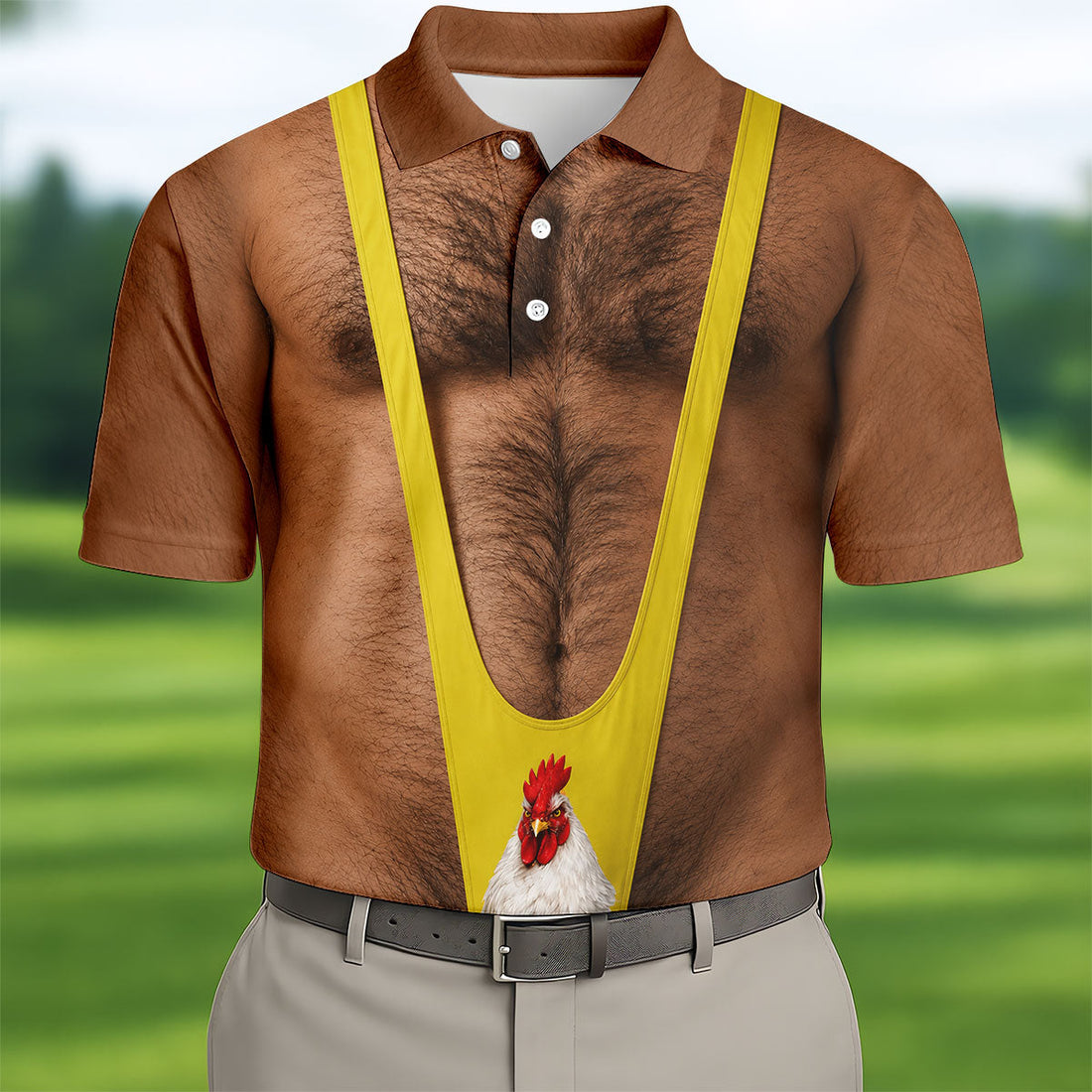 Funny Chicken Yellow Singlet Body Golf Shirt, Mens Golf Polo, Printed Golf Shirts