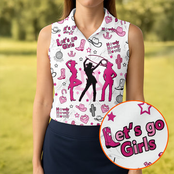 Pink Black Three Cowgirls Western Golf Polo Shirt, Women's Golf Polo, Ladies Golf Tops