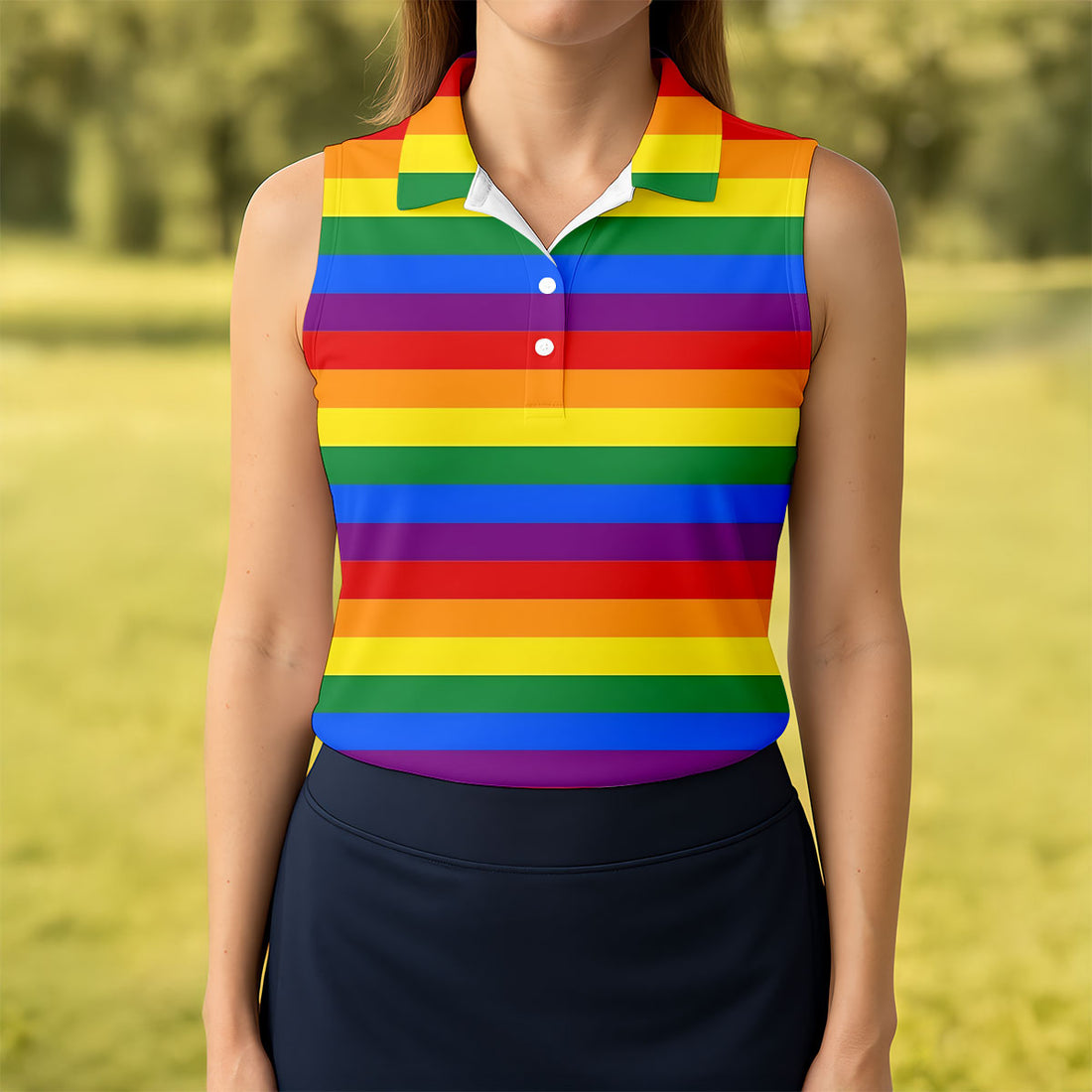 LGBT Rainbow Flag Ladies Golf Tops, Gay Pride Month Celebrate Golf Shirt For Women