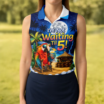 Parrot Drinking Cocktail Tiki Bar Not Waiting Til 5 Golf Shirt, Women’s Golf Polo, Golf Tops For Women, Printed Golf Shirt