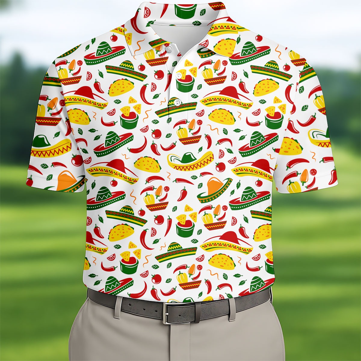 Mexican Fiesta Seamless Pattern Golf Tops For Men, Cinco De Mayo Celebration Golf Shirts For Men