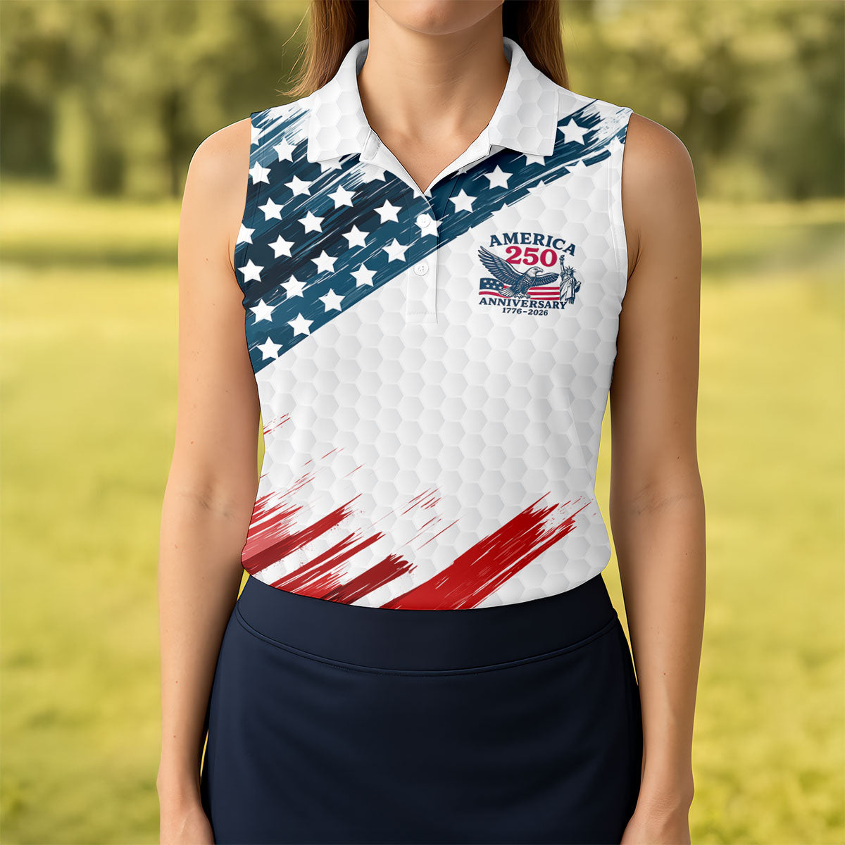 We The People Funny Statue Of Liberty US Flag Golf Shirt, 250 Years 4th Of July Golf Shirt For Women