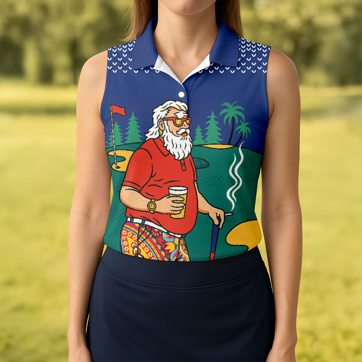 Funny Bearded Golfer Drinking Beer And Smoking Golf Polo, Ladies Golf Shirts, Performance Golf Shirt