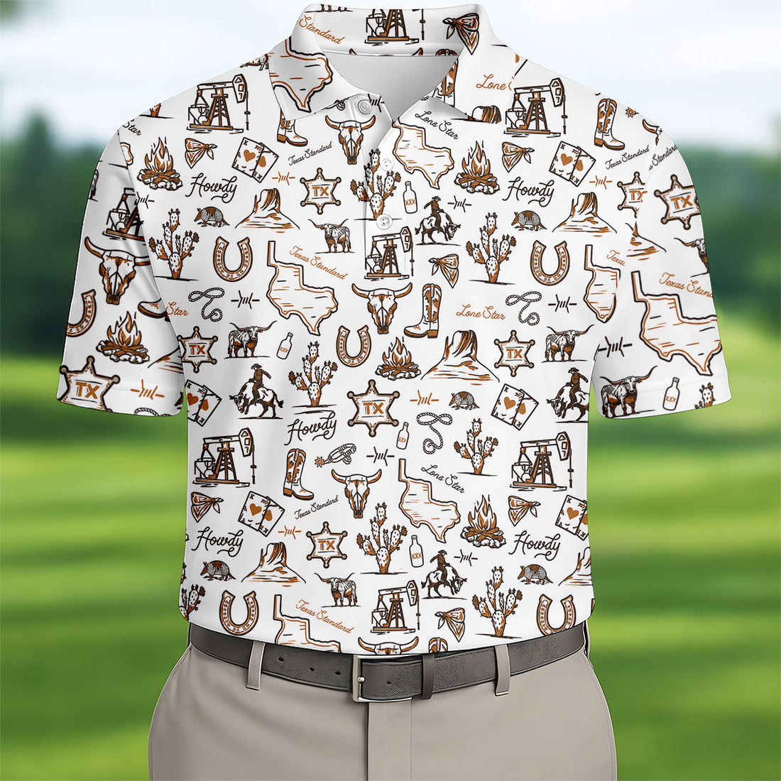 Texas Howdy Western Pattern Golf Polo Shirt, Mens Golf Shirts, Hawaiian Golf Shirt