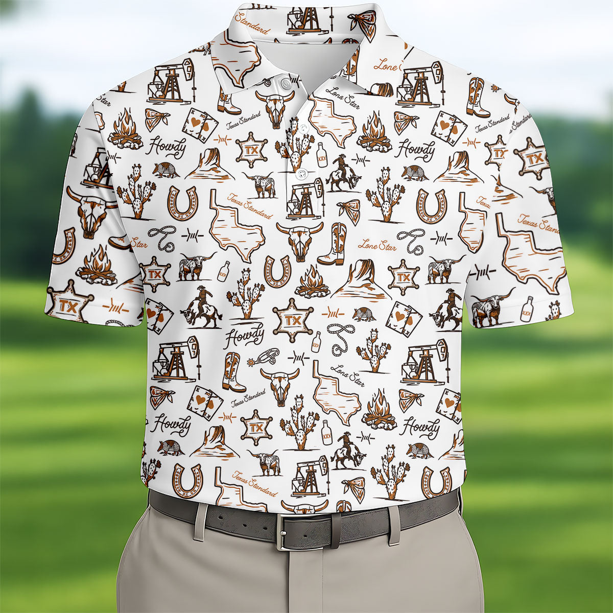 Texas Howdy Western Pattern Golf Polo Shirt, Mens Golf Shirts, Hawaiian Golf Shirt