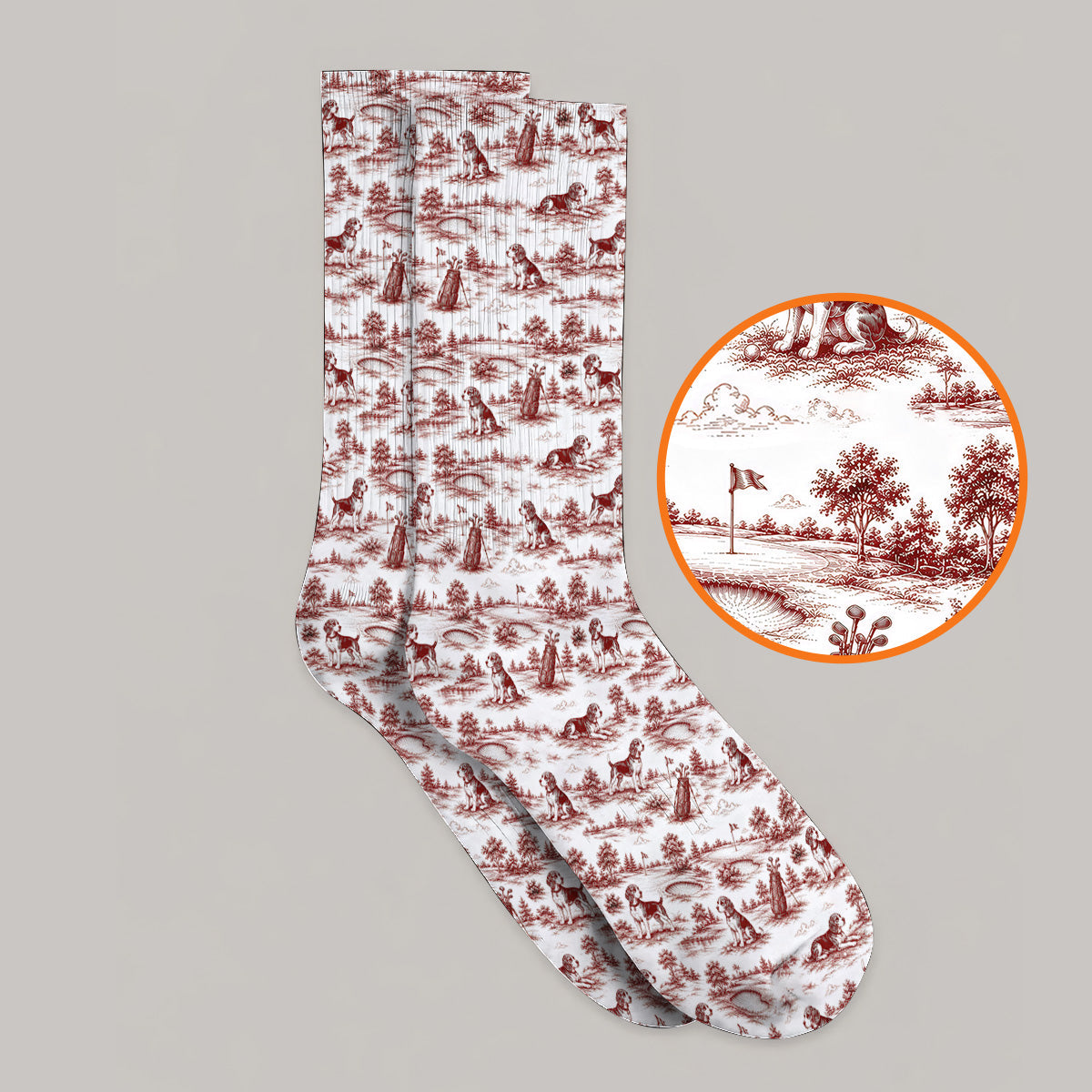 Beagle Toile De Jouy Golf Sock, Vintage Dog Pattern Golf Socks, Beagle Lover Golf Gift