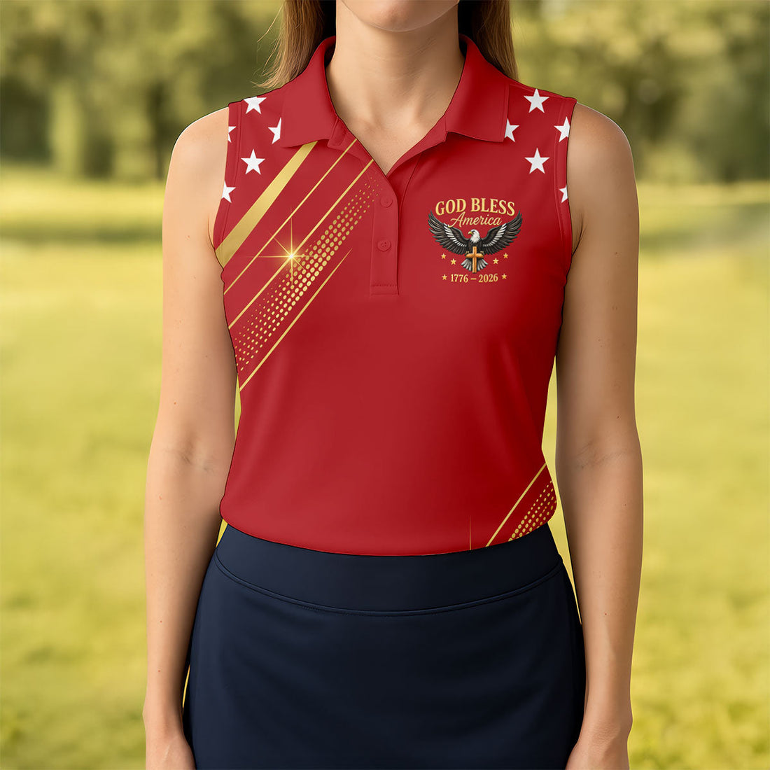 God Bless America 1776–2026 Polo Shirt, 250 Years USA Patriotic Golf Shirt, 4th Of July Golf Shirt, Golf Tops For Women, Golfing Apparel