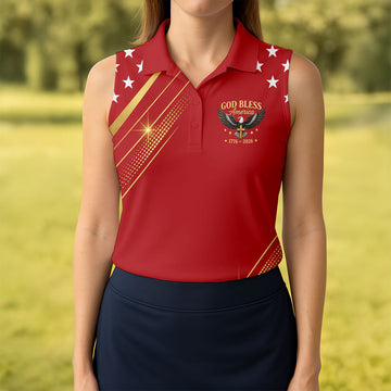 God Bless America 1776–2026 Polo Shirt, 250 Years USA Patriotic Golf Shirt, 4th Of July Golf Shirt, Golf Tops For Women, Golfing Apparel