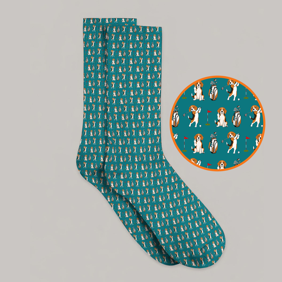 Beagle Golf Pattern Golf Socks, Hunting Dog Golf Sock, Funny Golf Gift For Golfer
