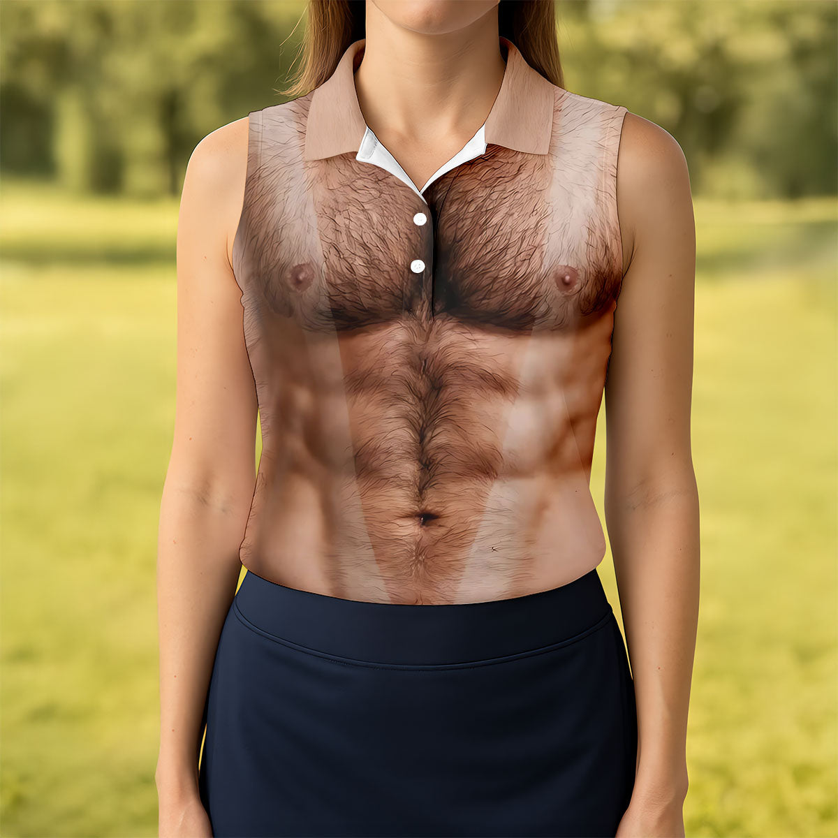 Funny Hairy Man Body Illusion Golf Shirt, Women's Golf Shirt, Hawaiian Golf Shirt, Golf Polo For Women