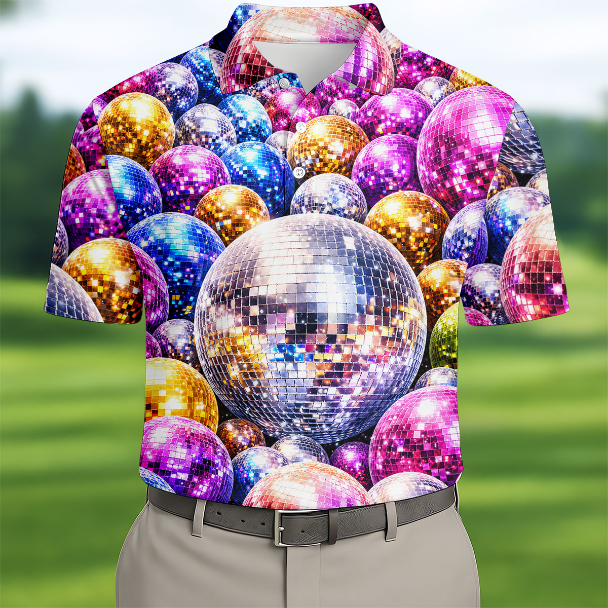 Colorful Disco Ball Party Pattern Polo Shirt, Mens Golf Polo, Golf Polo Shirts For Men
