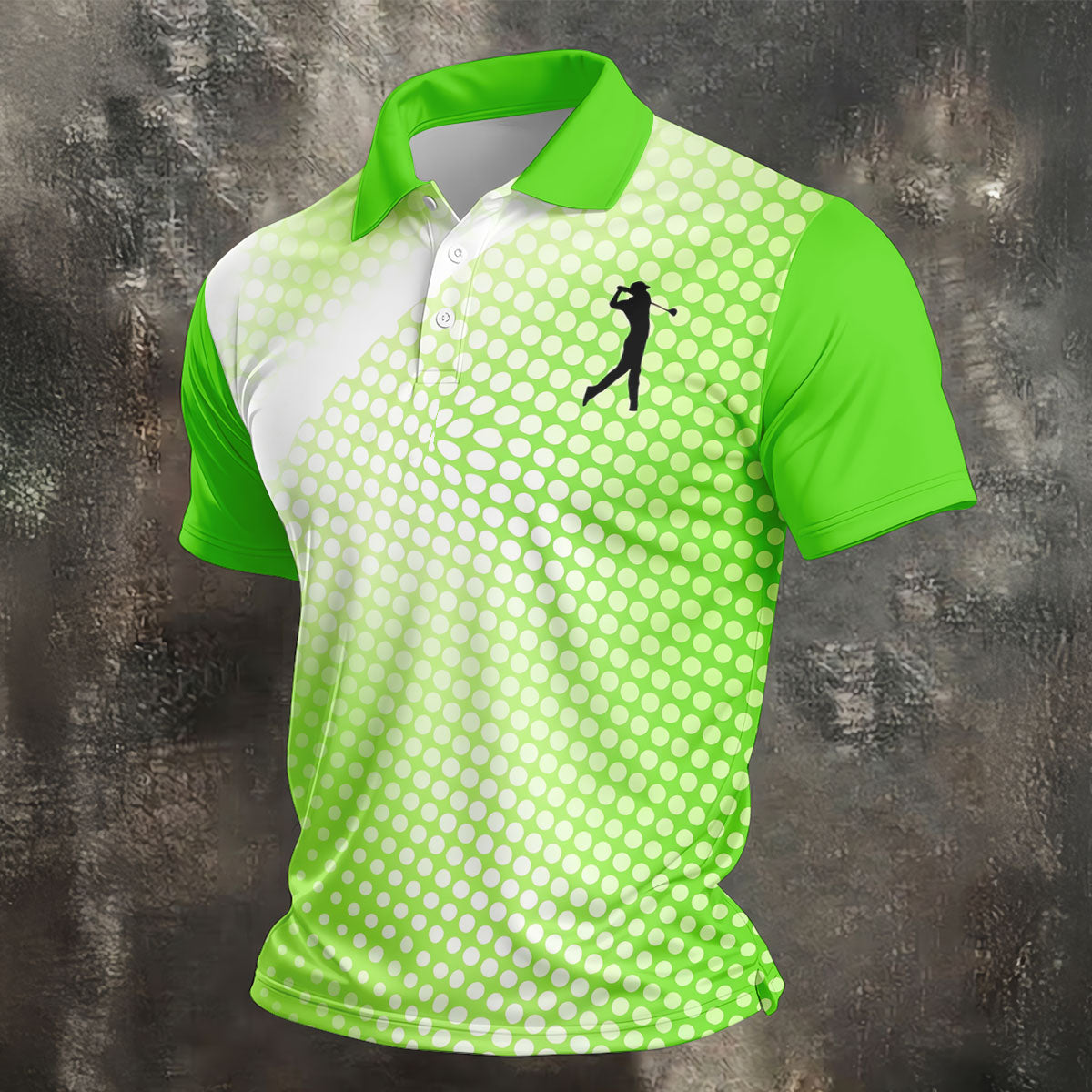 Green White Gradient Polka Dot Golf Shirt, Polo Shirts For Men, Golf Shirts For Men