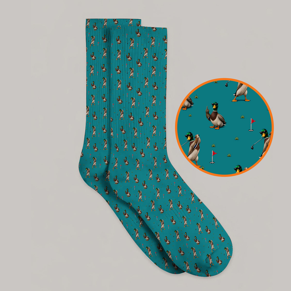 Funny Mallard Duck Golf Socks, Waterfowl Golf Pattern Sock, Gift For Duck Hunting & Golf Lovers
