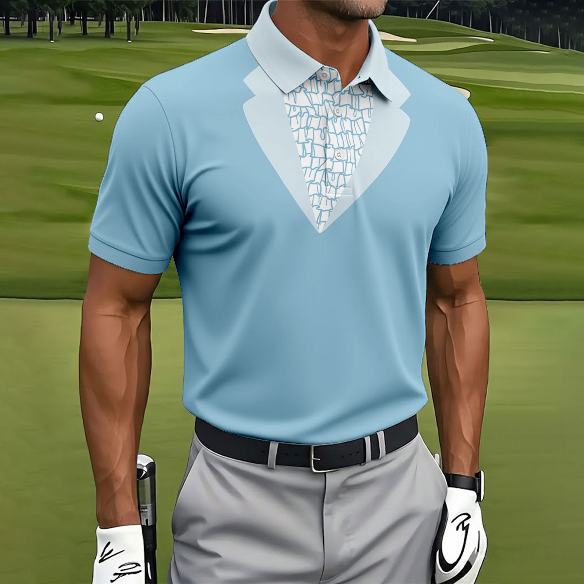 Light Blue Tuxedo Men's Funny Golf Shirts, Father's Day Golf Shirt, Golf Gift For Dad