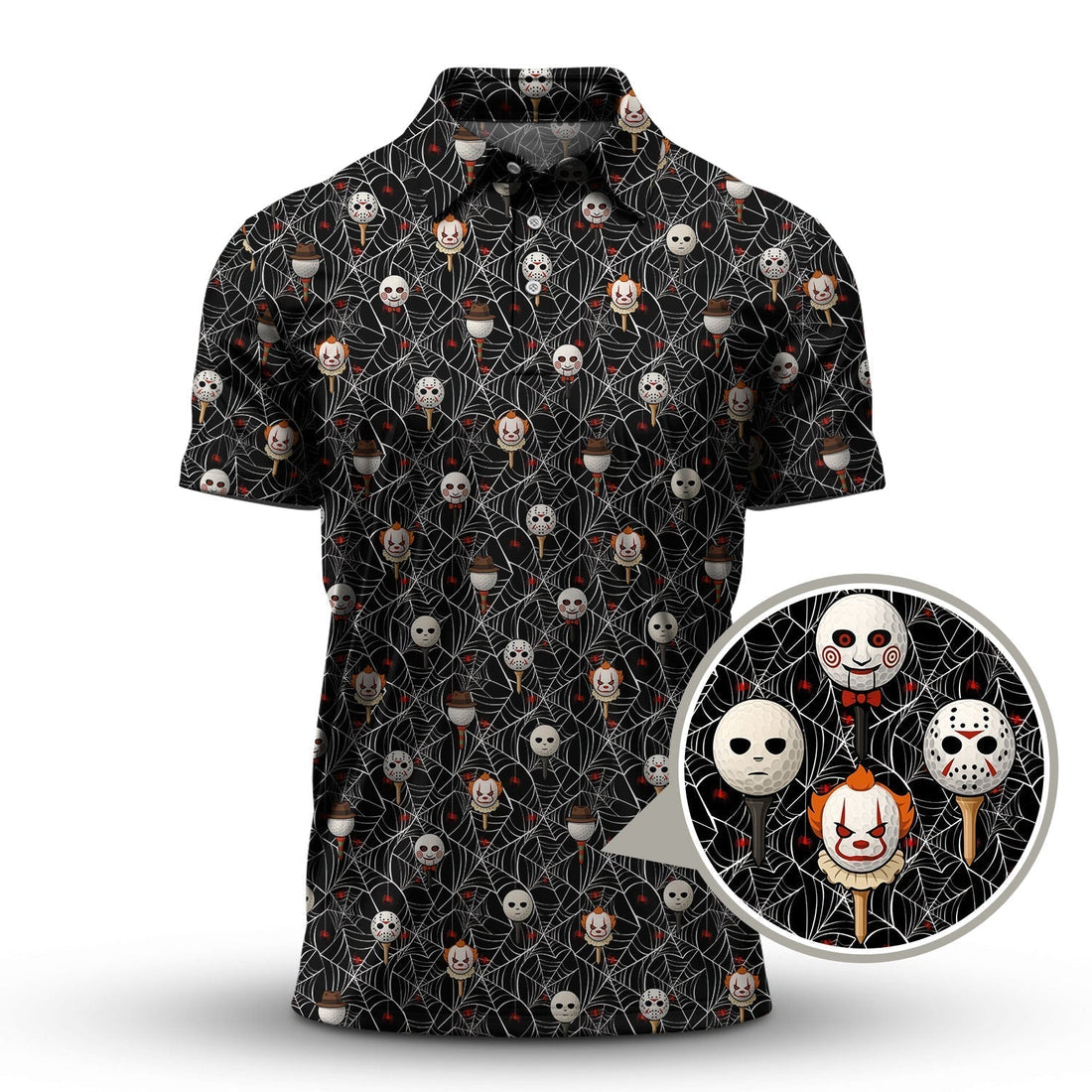 Men's Pattern Golf Shirt, Halloween Golf Shirt For Golfer, Horror Movie Shirt