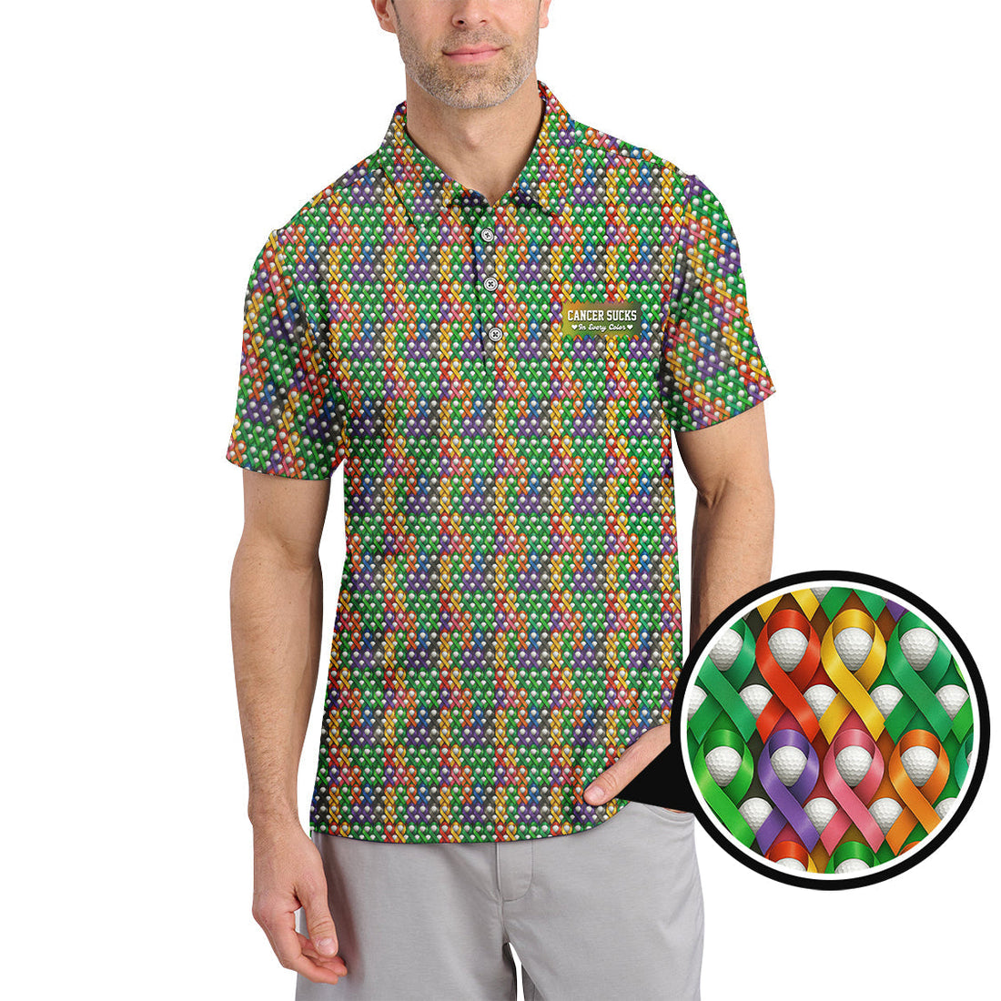 Cancer Golf Shirt For Golfer, Cancer Sucks In Every Color Pattern Golf Shirt, Golf Gift For Men