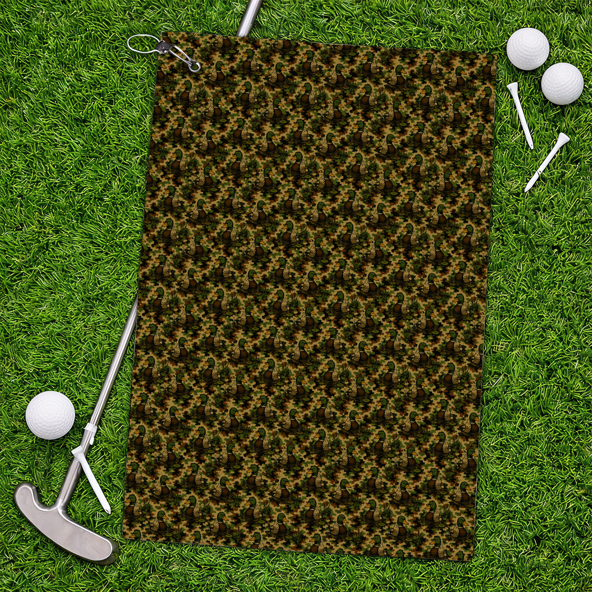 Funny Mallard Duck Golf Towel, Camo Duck Pattern Towels, Hunting Gift For Golf Lovers
