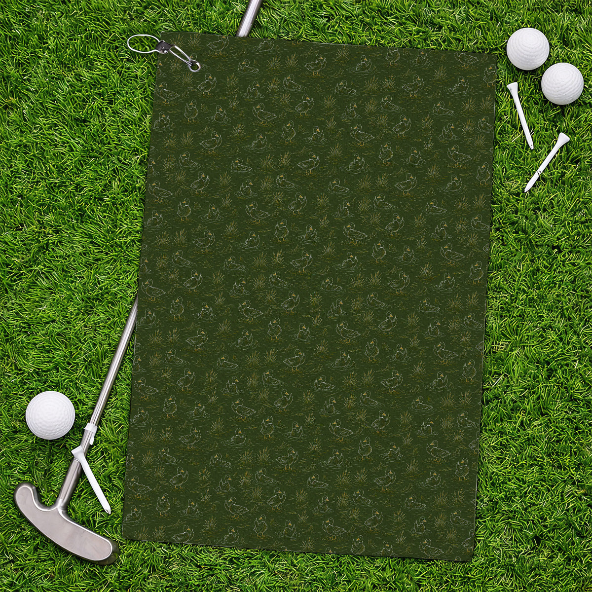 Funny Duck Hunting Golf Towel, Vintage Waterfowl Pattern Golf Towels, Golf Gift For Golfer