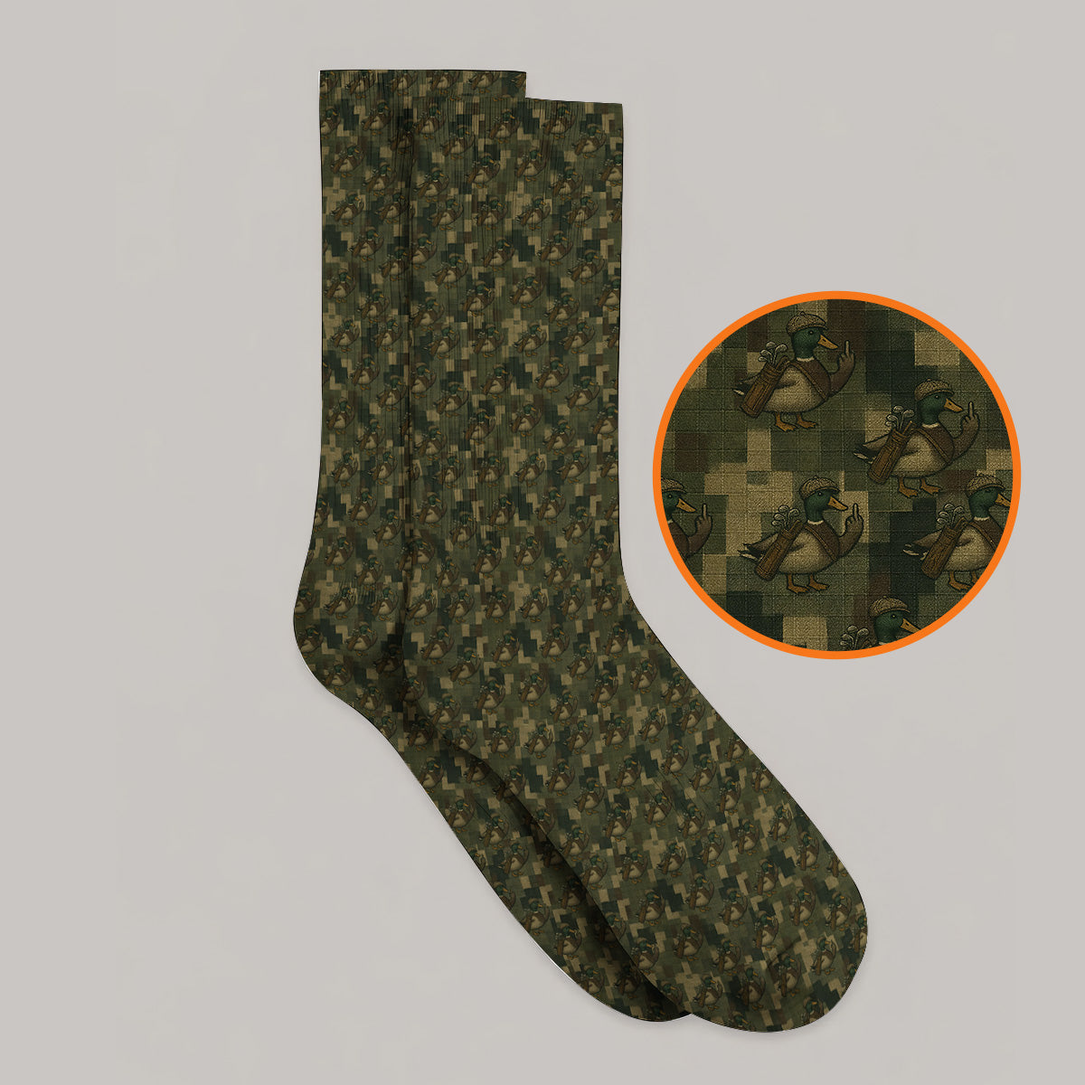 Duck Hunter Golf Sock, Funny Mallard Camo Pattern Socks, Unique Gift For Hunting & Golf Lovers