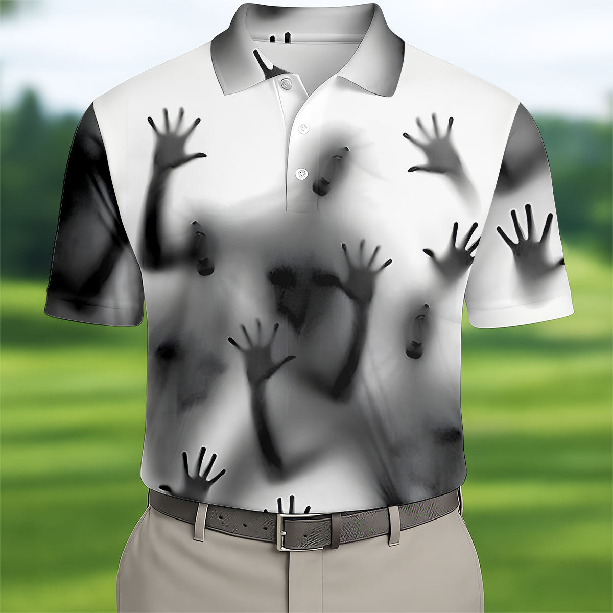 Haunted Shadow Silhouette Golf Polo Shirt, Men's Golf Shirts, Hawaiian Golf Shirt