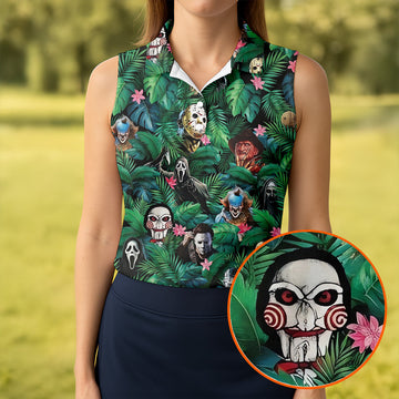 Tropical Horror Character Pattern Golf Polo Shirt, Womens Golf Polo, Ladies Golf Shirts