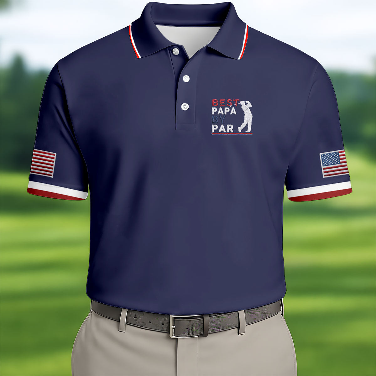 Navy Best Papa By Par Embroidered Golf Polo Shirt, Mens Golf Polo, Golf Apparel For Men