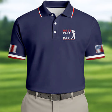 Navy Best Papa By Par Embroidered Golf Polo Shirt, Mens Golf Polo, Golf Apparel For Men