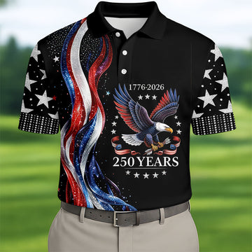 USA 250th Anniversary Bald Eagle Galaxy Art Golf Shirt, Patriotic 4th Of July Golf Shirts For Men