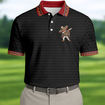 Cinco De Mayo Celebration Golf Ball Pattern Black Golf Shirt, Polo Shirts For Men