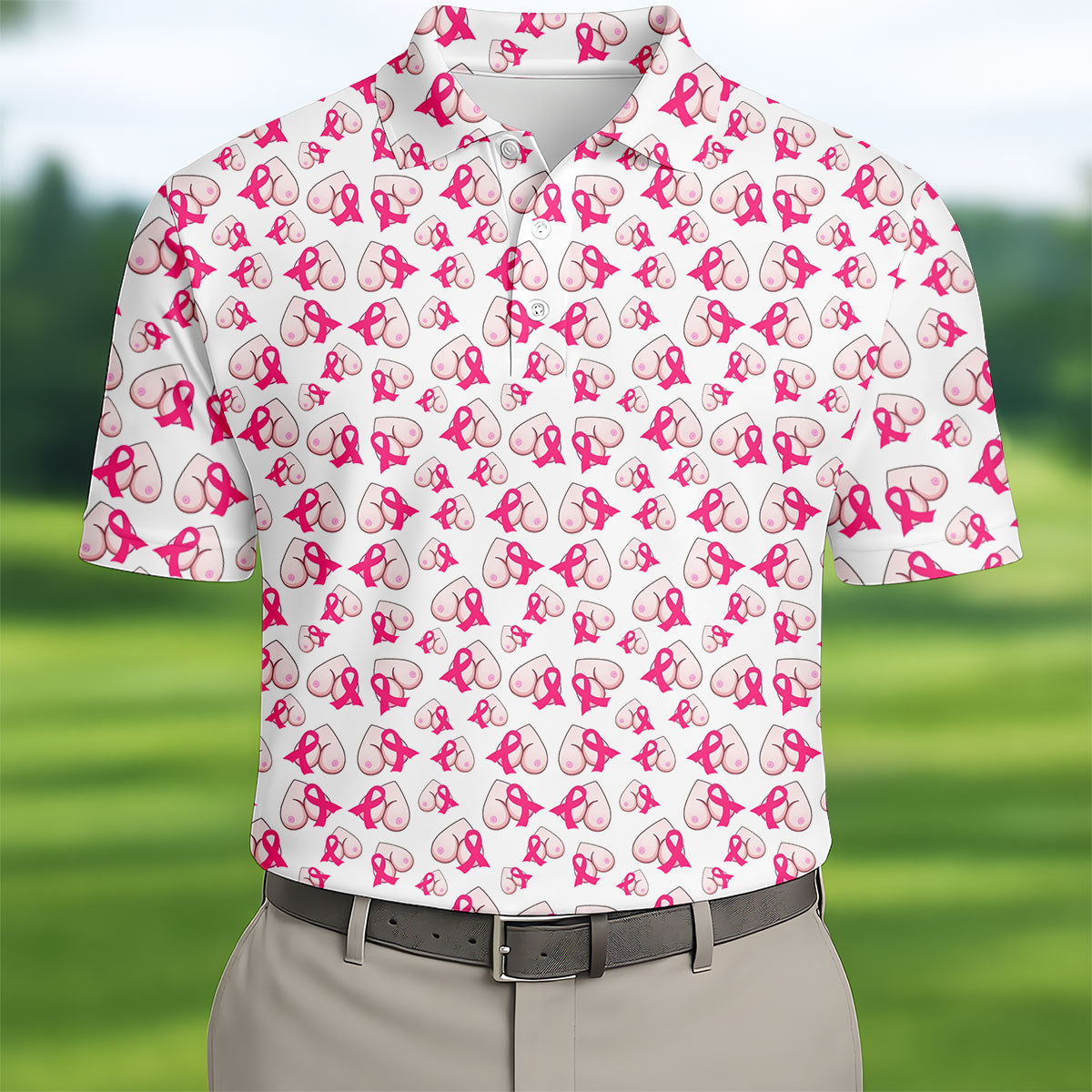 Pink Ribbon Breast Art Breast Cancer Polo Shirt, Golf Shirts For Men, Mens Golf Apparel