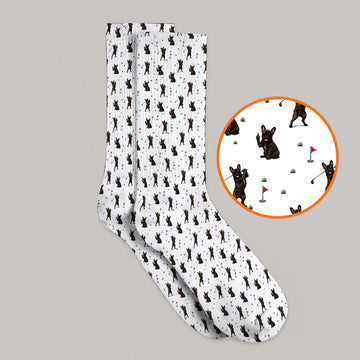 Frenchie Golf Sock, French Bulldog Pattern Socks, Funny Golf Gift For Golfer