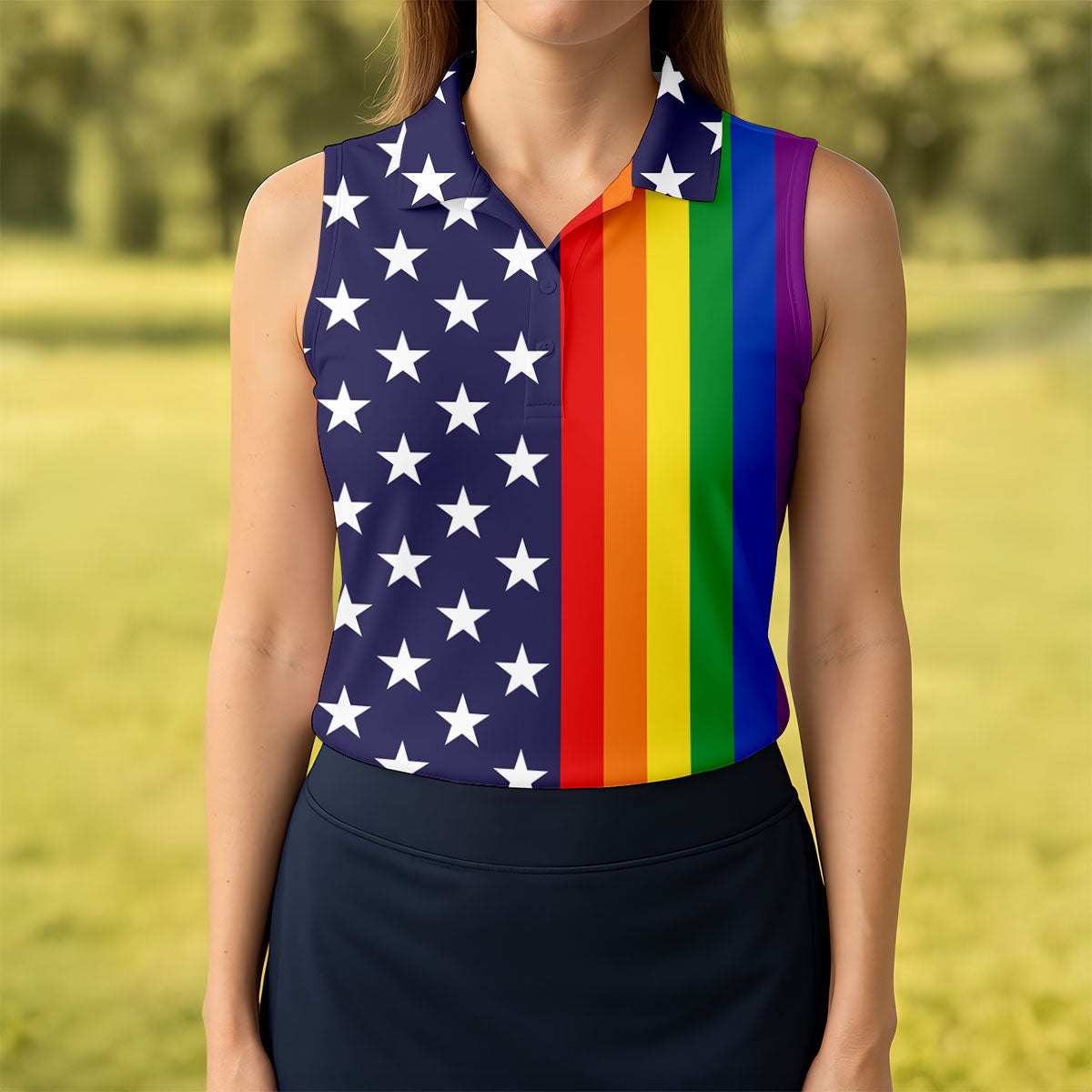 American Pride LGBT Support Ladies Golf Tops, Pride Month Golf Shirt For Women