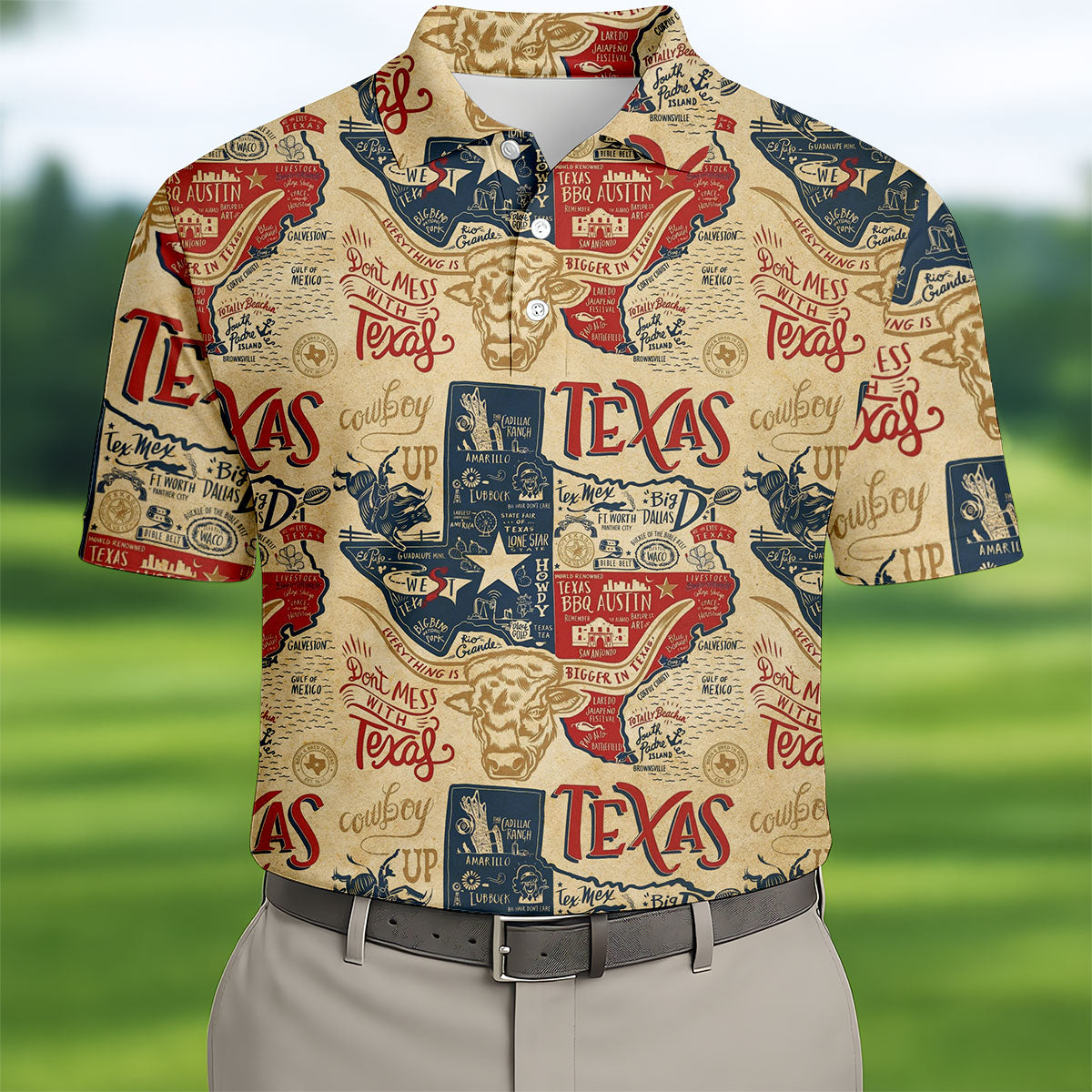 Don't Mess With Texas Western Theme Old West Golf Tops For Men, Polo Shirts For Men, Golf Shirts For Men