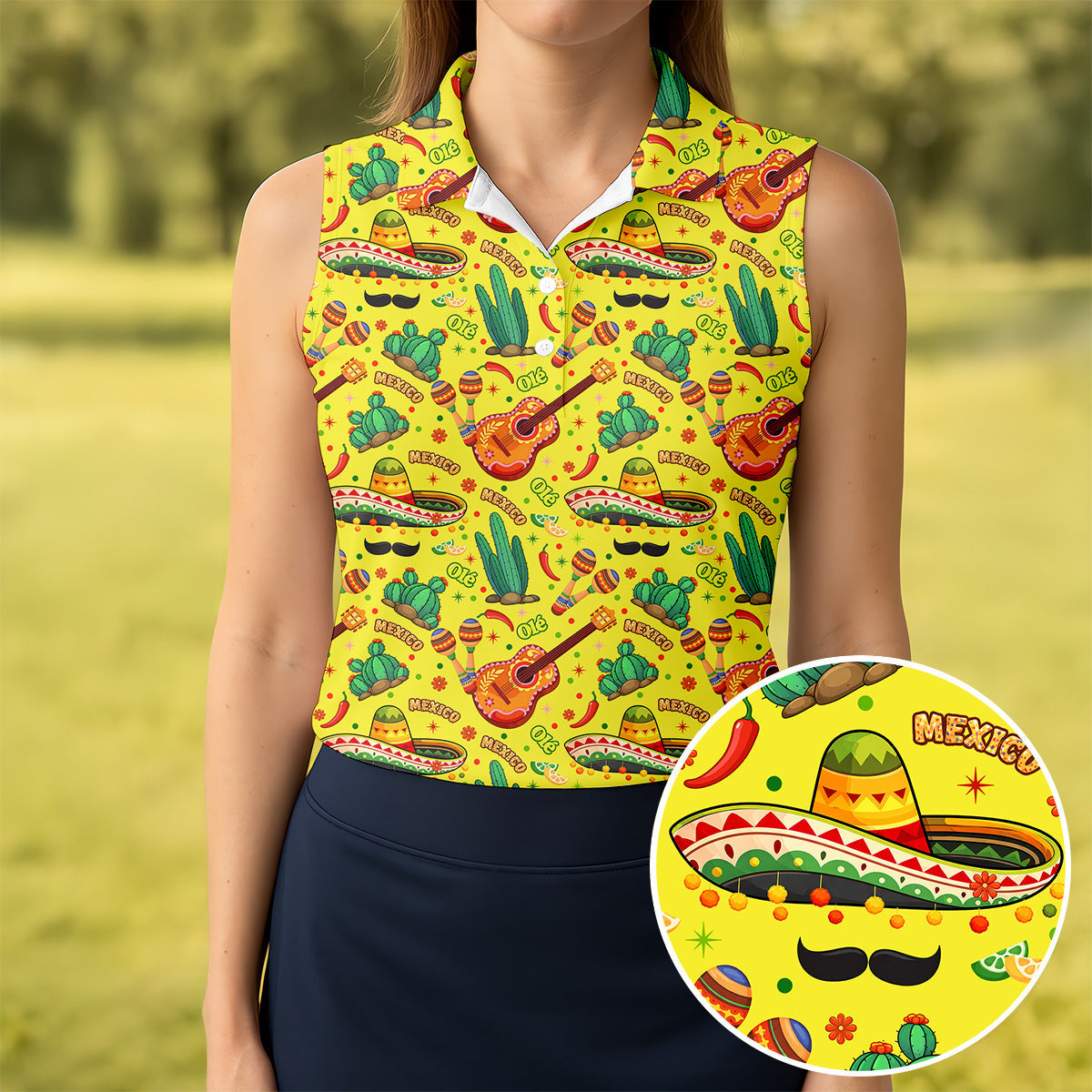 Olé Mexico Mexican Instruments Ladies Golf Tops, Cinco De Mayo Celebration Golf Shirt For Women