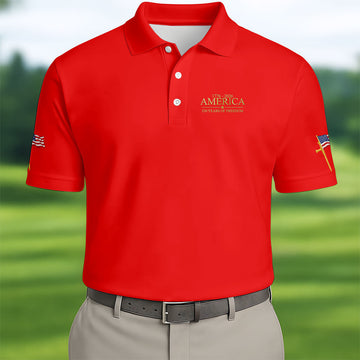 America 250 Years Of Freedom Faith Cross Red Golf Shirt, Patriotic 4th Of July Golf Shirts For Men