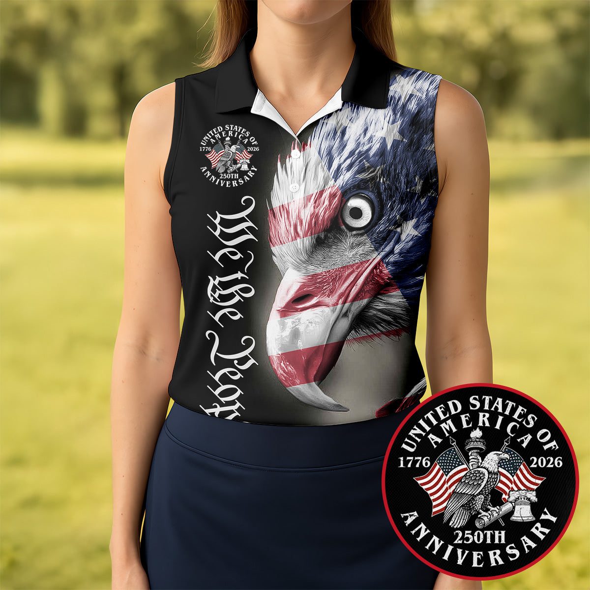 We The People Patriotic Bald Eagle American Flag Golf Shirt, 4th Of July Golf Shirt For Women