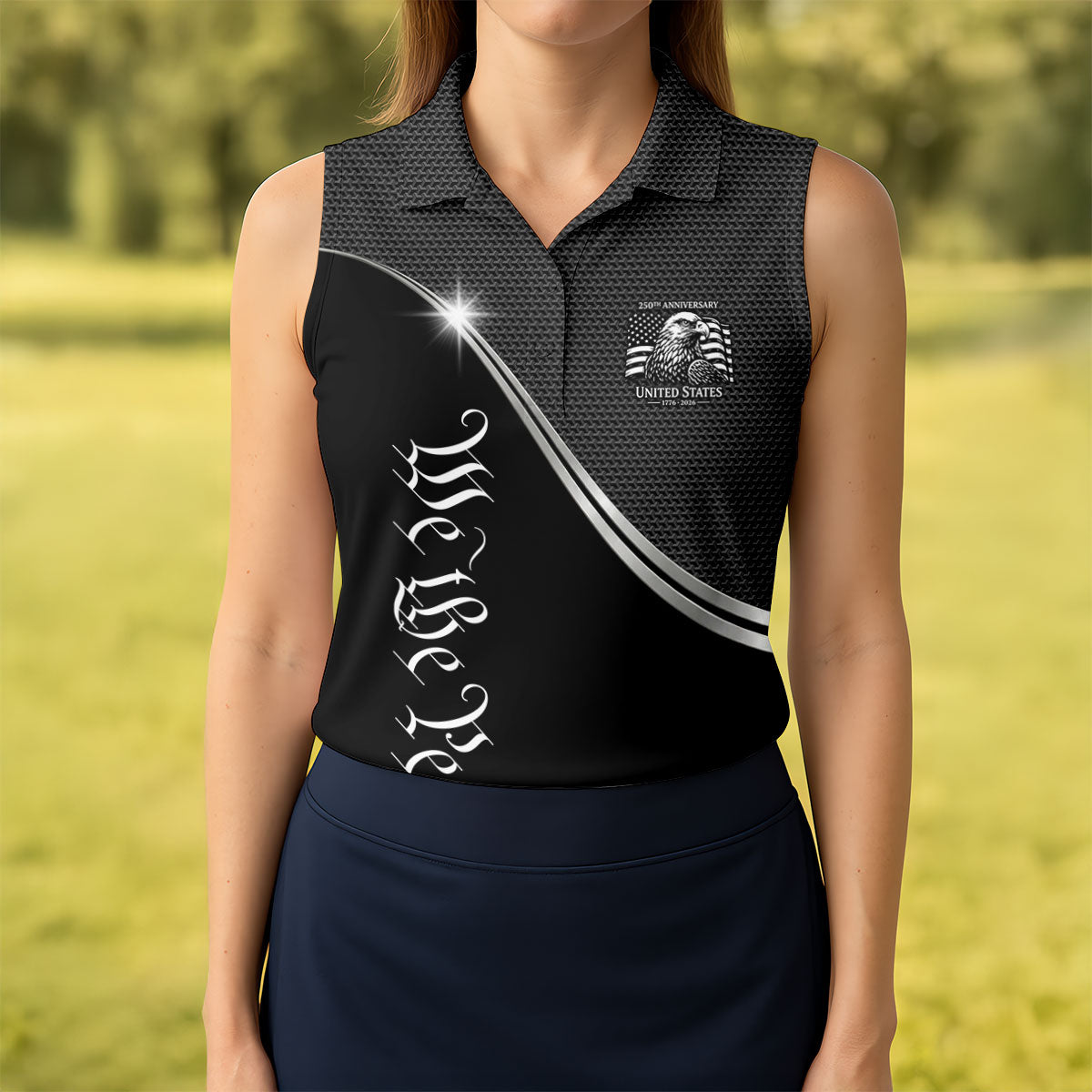 We The People 250th Anniversary Black Golf Shirt, Patriotic 4th Of July Golf Shirt For Women